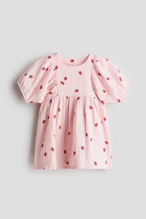 H&M Cotton Muslin Dress in Light Pink/strawberries at Nordstrom, Size 18M
