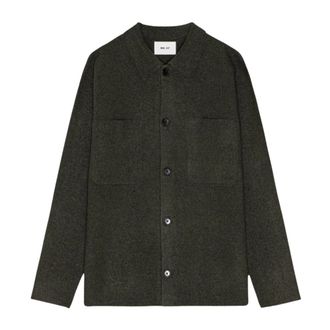Nn.07 Gekookt Merinowol Overshirt Donkerleger - Heren - Zomerjassen - Groen - L - Wol - Jassen