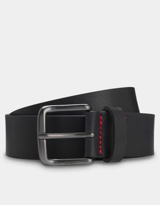 HUGO BOSS Mens HUGO Geffrey Mens Italian-Made Belt in Buffalo Leather with Logo Buckle - Black 001 - Size: W34