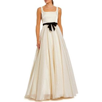Mac Duggal Polka Dot Organza Square Neck Ballgown With Bow in Ivory at Nordstrom, Size 12
