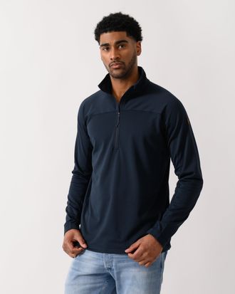 Fj&auml;llr&auml;ven Mens Abisko Lite Half Zip Sweatshirt in Dark Blue Recycled Material - Size X-Large
