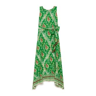 Maliparmi Maxi Dresses, female, Green, Size: XL Paisley Viscose Dress in Green/Brown/Beige