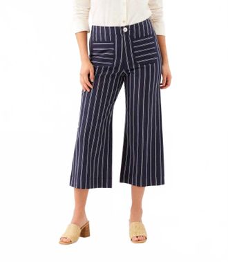 Karen Kane Stripe Cropped Wide-Leg Pants In Navy