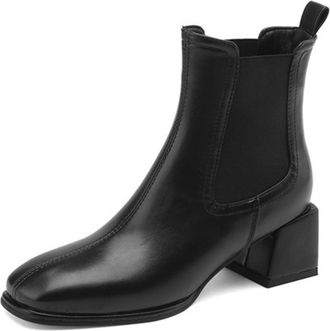 Generic Womens Chelsea Ankle Boots Square Toe Elastic Side Panels Chunky Block Heels Pull Tab Smooth Upper Soft Lining Cushioned Insole Durable Outsole,Black,