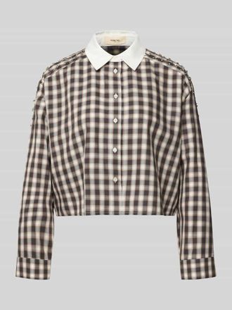 Suncoo Cropped Hemdbluse mit Ziersteinbesatz Modell LUIGI in Dunkelbraun, Größe XS