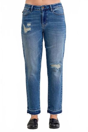 Judy Blue Mid Rise Bf Patch & Repair Destroy Release Hem Jeans - Plus In Md