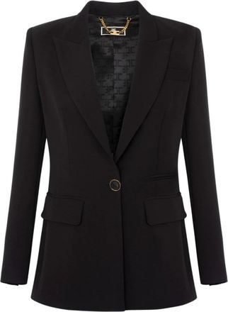 Elisabetta Franchi Lichtgewicht Cr&ecirc;pe Jas met Revers - Dames - Blazers - Zwart - XL - Leer - Jassen