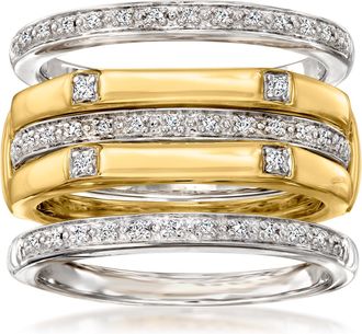 Ross-Simons Set Of 4 Diamond Stackable Rings in 2-Tone Sterling Silver