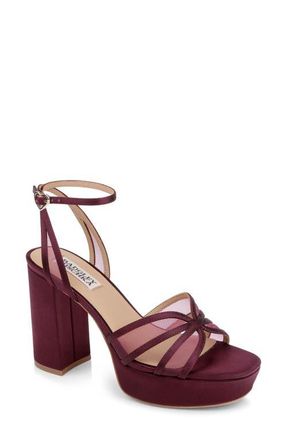 Badgley Mischka Yohana Platform Ankle Strap Sandal in Cherry Satin at Nordstrom, Size 6.5