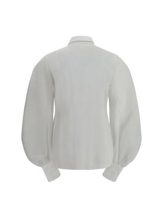 Brunello Cucinelli Womens Lantern Sleeve Blouse White Cotton Shirt