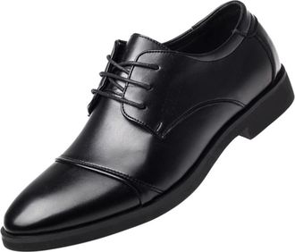 Generic Oxford Shoes for Men Lace Up Round Cap Toe Derby Shoes PU Leather Anti-Slip Block Heel Rubber Sole Slip Resistant Classic(7.5 UK) Black