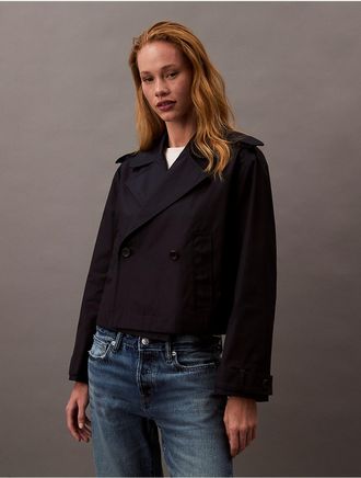 Calvin Klein Womens Cotton Blend Short Trench Coat - Black - XS