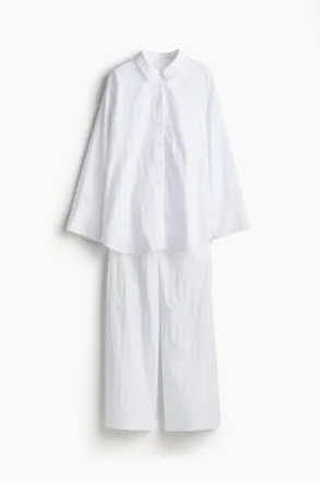 H&M Pyjama aus Baumwolle mit Jacquardmuster - Weiss