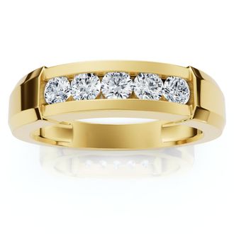 Pompeii3 1/2ct Mens 14K Yellow Gold Round Diamond Wedding Ring Size Selectable