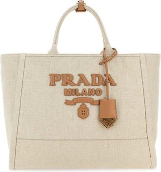 Prada Sand Canvas Shopping Bag