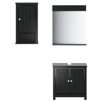 vidaXL Set Mobili Da Bagno 3 Pz Berg Nero In Legno Massello Di Pino - Vidaxl