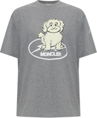 Moncler Logo Katoenen T-shirt - Heren - T-shirts - Grijs - XL - Katoen - Tops