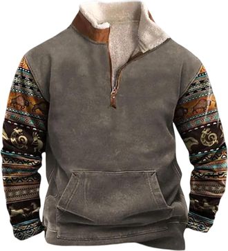 Generic Mens Jumpers Henley Collar Vintage Printed Pullover Tops Loose-Fit and Comfortable Pullover Sweatshirts Men Jumper Sports Golf Jogging Casual Athletic