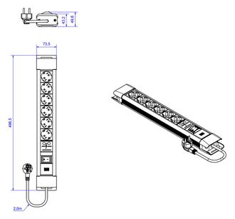 Bachmann Connectus 6xcee7/3 1xspd 1xinterruttore 2,0m Cee7/7 Nero, Bm005911