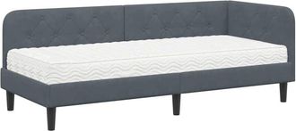 vidaXL Corner Bed Frame with Mattress Dark Grey 80 x 200 cm Velvet vidaXL