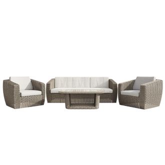 Kactus Republic Conjunto de jard&iacute;n 4 piezas de rat&aacute;n sint&eacute;tico acabado natural