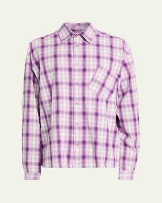 ERL Mens Plaid Button-Down Shirt with Assymetric Pocket