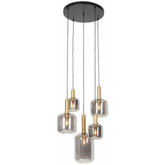 QAZQA Lampada a sospensione zuzanna - Moderno - Vetro,Acciaio - Grigio/Nero/Oro - Tondo Max. 5 x Watt - Qazqa