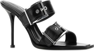 Alexander McQueen Buckle-Embellished Leather Heel Sandal - Black