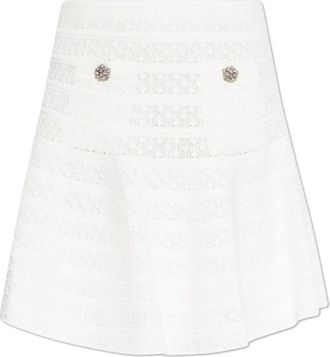 Self Portrait Pointelle Gebreide Mini Rok - Dames - Korte rokken - Wit - L - Polyester - Rokken