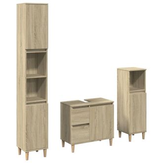 Berkfield Home 3 Piece Bathroom Furniture Set Sonoma Oak Engineered Wood in Light Tan