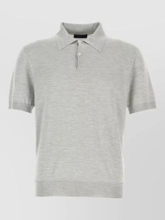 Prada silk knit polo shirt ribbed cuffs hem