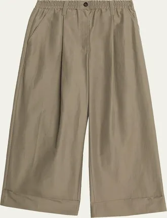 Brunello Cucinelli Lightweight Technical Cotton Wide-Leg Ankle Pants