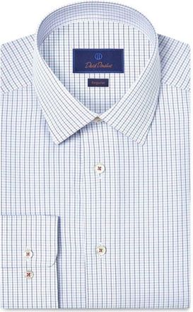 David Donahue Regular Fit Check Cotton Dobby Dress Shirt in White/Berry at Nordstrom, Size 17.5 - 34
