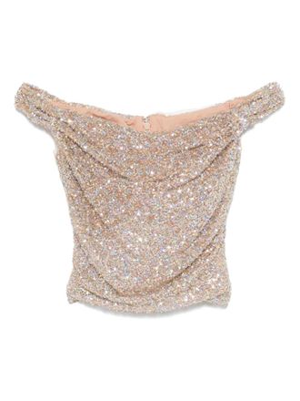 Costarellos sequinned off-shoulder top - Neutrals