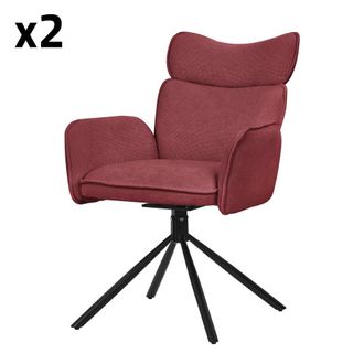 ML Design Set de 2 Sillas de comedor giratorias rojas con reposabrazos respaldo
