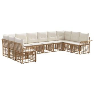 vidaXL Conjunto De Sof&aacute;s De Exterior 10 Pcs Natural Y Crema Poli&eacute;ster Vidaxl