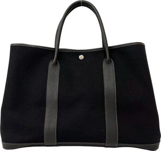 Herm&egrave;s Black Toile Officier Negonda Leather Handbag Tote Bag (Pre-Owned)
