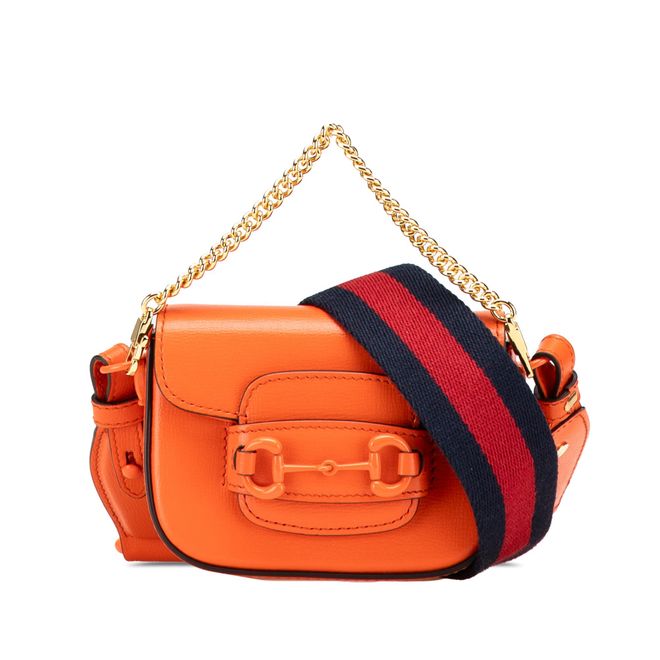 Orange Mini Leather Horsebit 1955 Web Satchel
