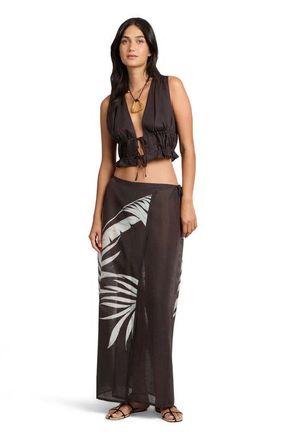 Onia Air Linen Tie Front Top in Espresso at Nordstrom, Size Medium