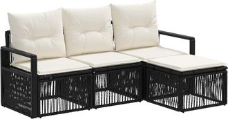 vidaXL Conjunto De Sof&aacute;s De Jard&iacute;n 4 Uds. Negro Rat&aacute;n Sint&eacute;tico Vidaxl