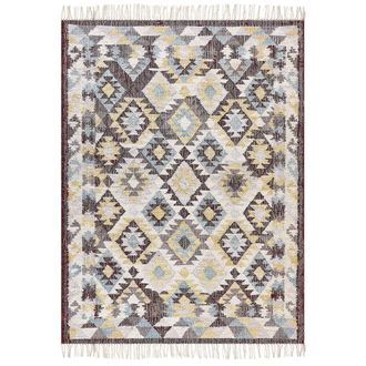 Beliani Alfombra De Yute Beige Rojo Azul 160 X 230 Cm Hecho A Mano Borlas Fener