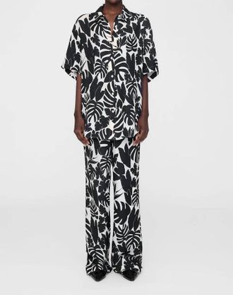 Anine Bing Elain Slim Wide Leg Pant In Black Bird Of Paradise