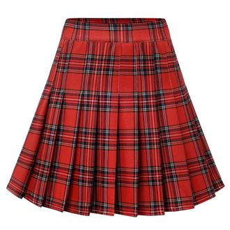 Dressystar Women Plaid Pleated Skirt Schoolgirl Basic Plaid Tartan Mini Pleated Skirt Red Plaid XXL