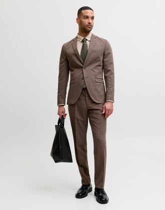 Jack & Jones Blazer monopetto e pantaloni sartoriali in morel-Marrone