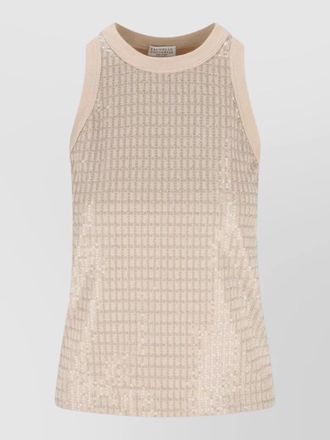 Brunello Cucinelli sequined round neck ribbed cotton tank