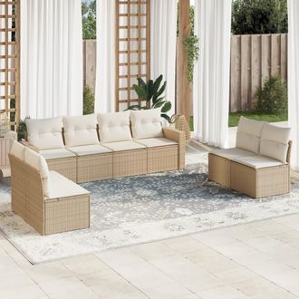 vidaXL Vidaxl - Set De Sof&aacute;s De Jard&iacute;n 9 Pzas Con Cojines Rat&aacute;n Sint&eacute;tico Beige