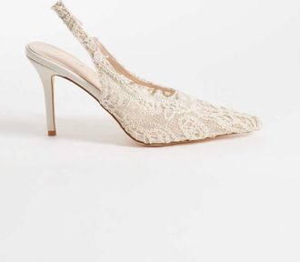 Raid Annona - D&eacute;collet&eacute; in pizzo color panna con tacco e cinturino posteriore-Bianco