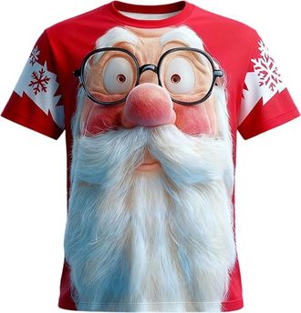 Generic Men Christmas T-Shirts Winter Xmas Tunic Tops Classic Santa Claus Meme Expression Pullover Tshirt Breathable Cartoon Printed Round Neck Streetwear(X01