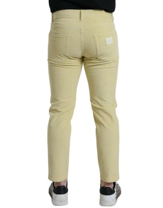Dolce & Gabbana Mens Yellow Corduroy Logo Plaque Skinny Denim Jeans Cotton Elastane Clothing