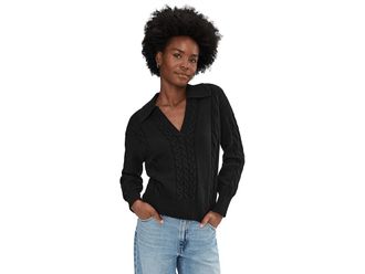 Splendid Jet Set Polo Sweater Womens Sweater Black : XL (Womens 14-16), Cashmere/Cotton/Elastane